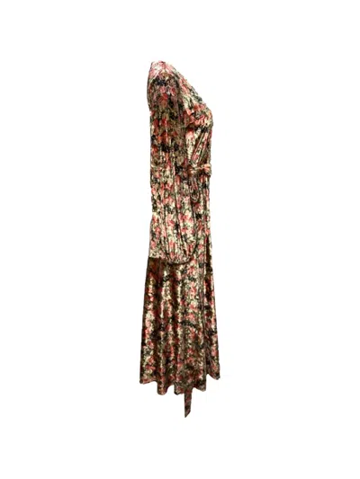 Pre-owned Rotate Birger Christensen Floral-print Velvet Midi Dress In Black