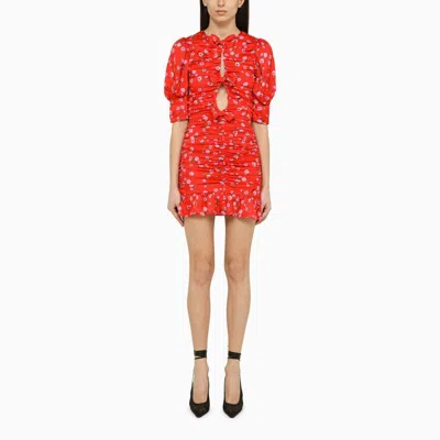 Rotate Birger Christensen Floral Print Viscose Mini Dress With Cut-out Front And Draped Design