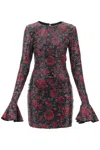 ROTATE BIRGER CHRISTENSEN FLORAL-PRINTED OPEN-BACK MINI DRESS WITH SEQUIN EMBROIDERY