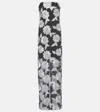 Rotate Birger Christensen Long Dress With All-over Floral Motif And Semi Sheer Lower Part In Tech Fabric In Grey