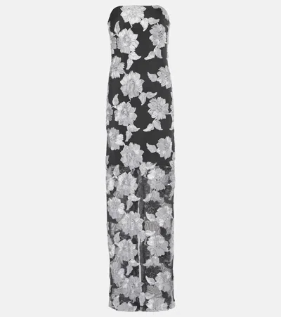 Rotate Birger Christensen Floral Strapless Mesh Maxi Dress In Gold
