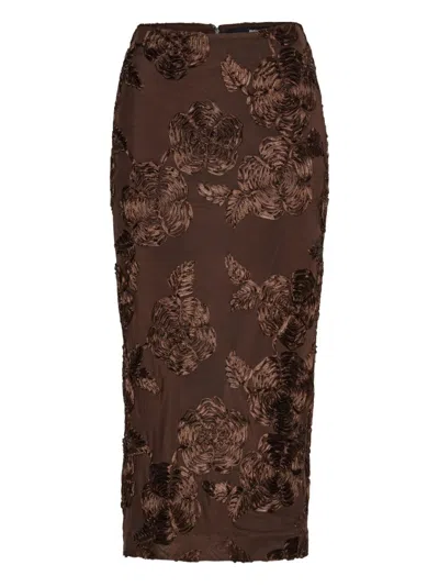 ROTATE BIRGER CHRISTENSEN FLORAL TEXTURED KNEE-LENGTH SKIRT WITH BACK SLIT