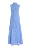 Rotate Birger Christensen Floral-tulle Maxi Dress In Blue