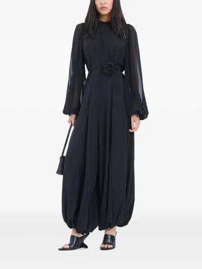 Rotate Birger Christensen Floral-applique Balloon-leg Jumpsuit In Black