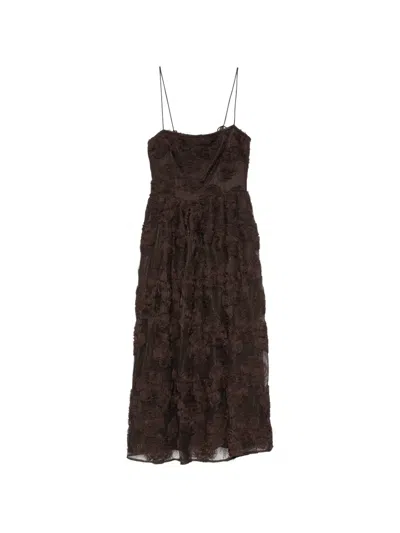 Rotate Birger Christensen Rotate Floral Midi Dress With Thin Straps In Brown