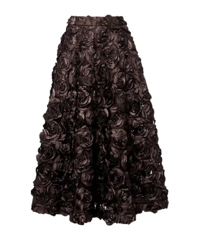 Rotate Birger Christensen Floral-appliqué Mesh Midi Skirt In Brown