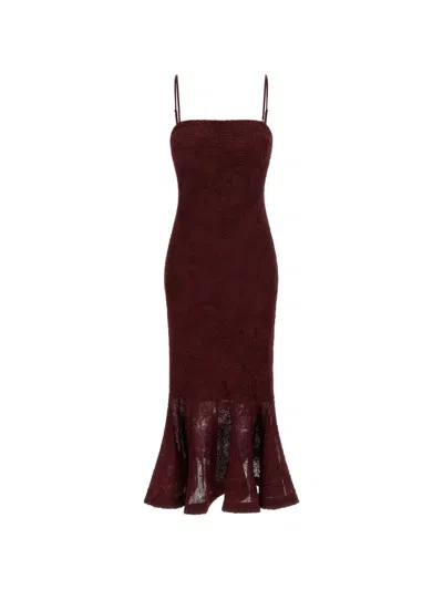 Rotate Birger Christensen Floral-appliqué Midi Dress In Burgundy