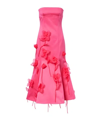 Rotate Birger Christensen Floral-appliqué Midi Dress In Pink