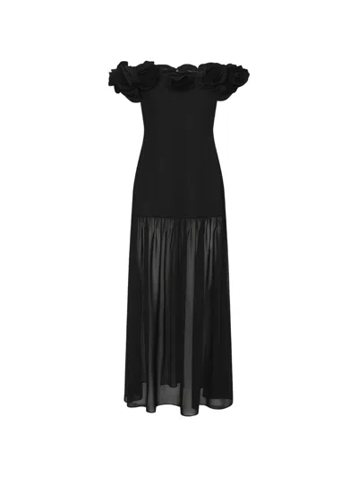 Rotate Birger Christensen Rotate Long Off-the-shoulder Dress With Floral Details And Sheer Skirt In Black