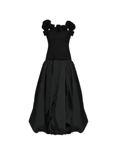 Rotate Birger Christensen Floral-appliqué Off-shoulder Maxi Dress In Black