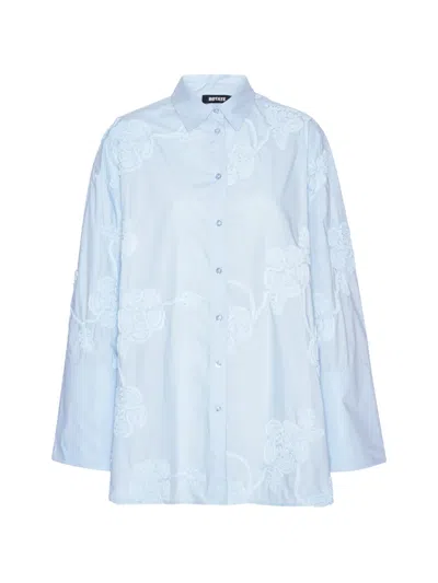 Rotate Birger Christensen Floral-appliqué Oversized Shirt In Blue