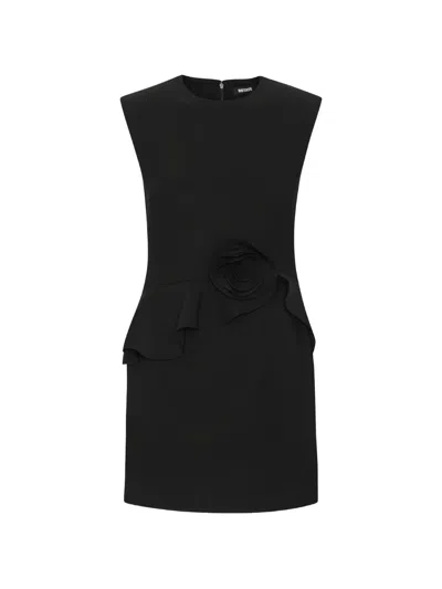 Rotate Birger Christensen Rotate Ruffled Rose Detail Sleeveless Mini Dress With Round Neck In Black