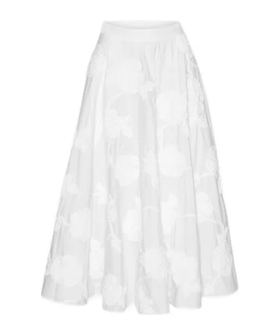 Rotate Birger Christensen Floral-embroidered Midi Skirt In White