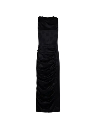 Rotate Birger Christensen Floral-jacquard Ruched Dress In Black