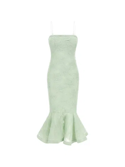 Rotate Birger Christensen Floral-jacquard Strapless Maxi Dress In Green