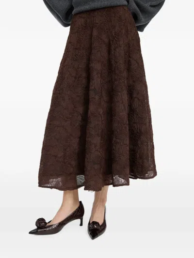 Rotate Birger Christensen Floral-mesh Sun Skirt In Brown
