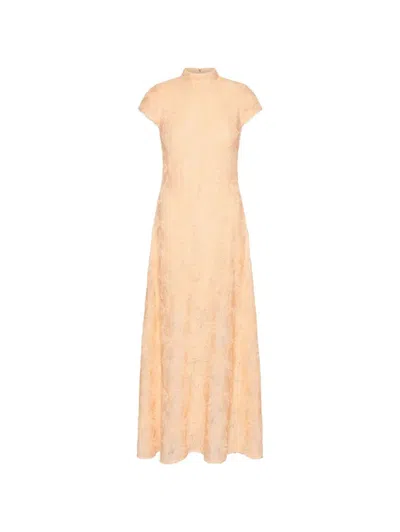 Rotate Birger Christensen Floral-pattern High-neck Dress In Gold