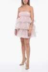 Rotate Birger Christensen Flounced Tulle Minidress With Rhinestones In Pink