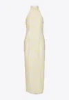 Rotate Birger Christensen Floral-beaded Maxi Dress In Yellow
