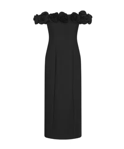 Rotate Birger Christensen Flower Crepe Maxi Dress In Black