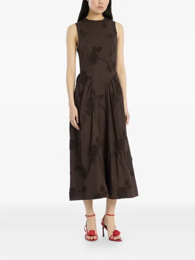 Rotate Birger Christensen Flower-detail Midi Dress In Brown