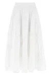 Rotate Birger Christensen Floral Embroidered A-line Midi Skirt In Organic Cotton In White