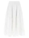Rotate Birger Christensen Floral Embroidered A-line Midi Skirt In Organic Cotton In White