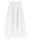 Rotate Birger Christensen Floral Embroidered A-line Midi Skirt In Organic Cotton In White