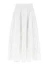 Rotate Birger Christensen Floral Embroidered A-line Midi Skirt In Organic Cotton In White