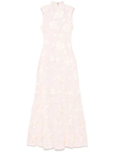 Rotate Birger Christensen Flower Mesch Maxi Dress In Light Pink