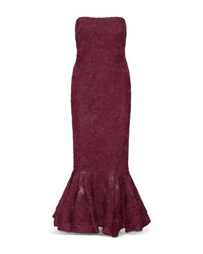 Rotate Birger Christensen Flower Flounce-hem Midi Dress In Burgundy