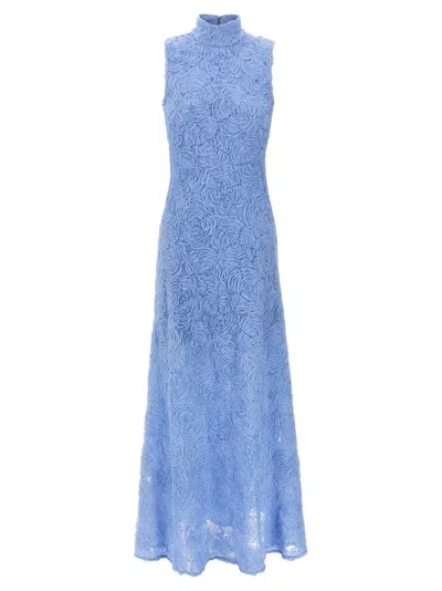 Rotate Birger Christensen Sky Blue Floral-applique Mesh Maxi Dress