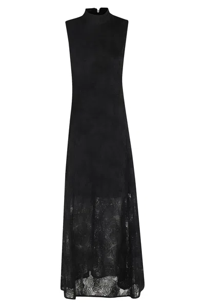 Rotate Birger Christensen Flower Mesh Maxi Dress In Black