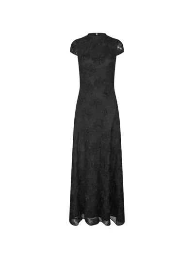 Rotate Birger Christensen Flower Mesh Maxi Dress In Black