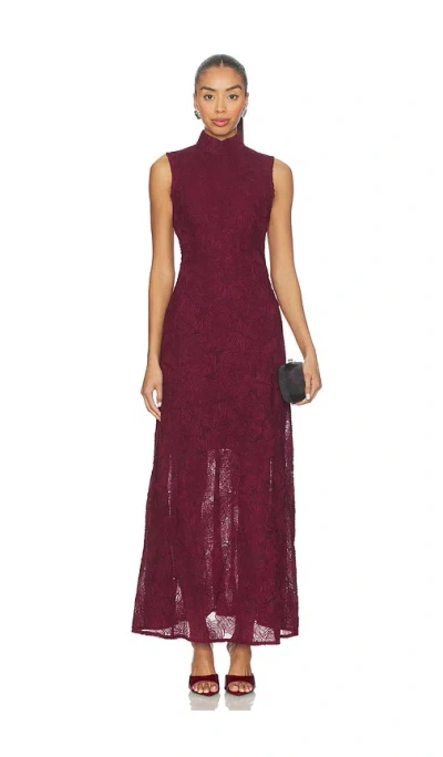 Rotate Birger Christensen Flower Mesh Maxi Dress In Burgundy