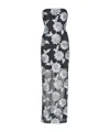 Rotate Birger Christensen Long Dress With All-over Floral Motif And Semi Sheer Lower Part In Tech Fabric In Gray