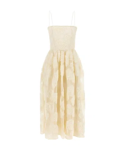 Rotate Birger Christensen 'flower Mesh Midi' Dress In Yellow