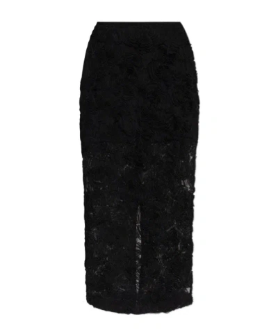 Rotate Birger Christensen Women's Recycled Polyester Floral Mesh Pencil Skirt In Black