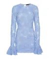 Rotate Birger Christensen Light Blue Mini Dress With Puffed Long Sleeves And All-over Floral Motif In Tech Fabric Woman In Blue