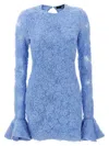 Rotate Birger Christensen Light Blue Mini Dress With Puffed Long Sleeves And All-over Floral Motif In Tech Fabric Woman