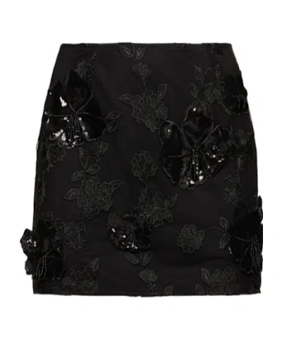 Rotate Birger Christensen Flower Mesh Mini Skirt In Black