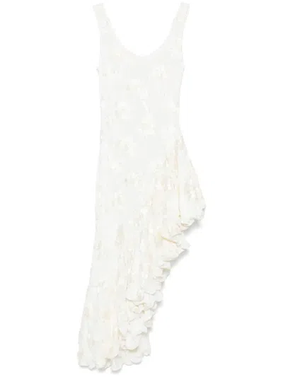 Rotate Birger Christensen Tanmieka Asymmetric Lace Ruffled Dress In White