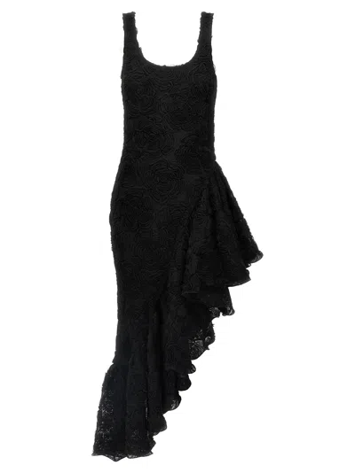 ROTATE BIRGER CHRISTENSEN FLOWER MESH RUFFLE DRESSES BLACK