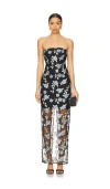 Rotate Birger Christensen Rotate Black Pencil Skirt With Mesh Panels And All-over Floral Motif In Tech Fabric Woman In 黑色