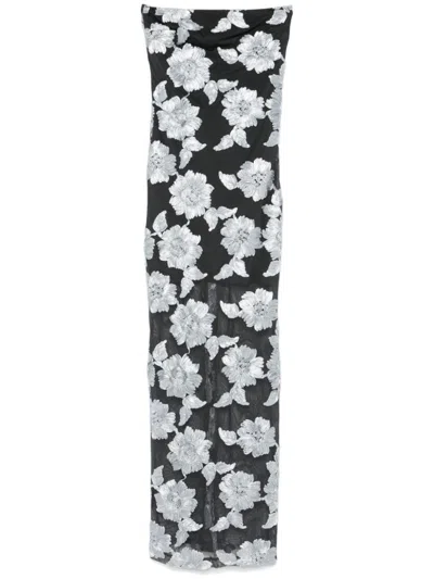 Rotate Birger Christensen Flower Mesh Tube Dress In Black