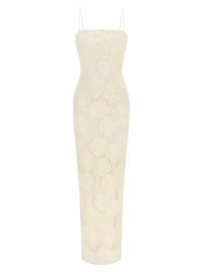 Rotate Birger Christensen Floral Lace Mesh Maxi Tube Dress In Neutral