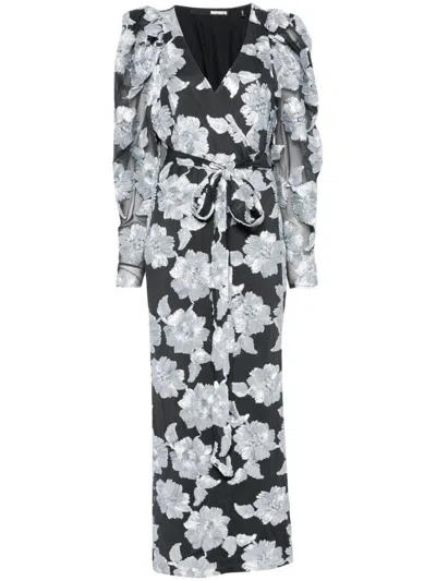 Rotate Birger Christensen Flower Mesh Maxi Dress In Gray