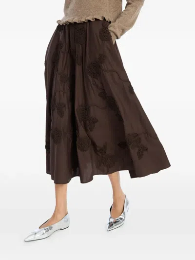 Rotate Birger Christensen Flower Midi Skirt In Brown