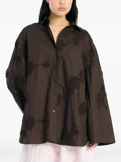Rotate Birger Christensen Flower Oversized Shirt In Brown