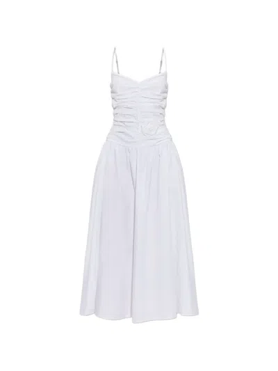 Rotate Birger Christensen Flower-detail Ruched Midi Dress In White